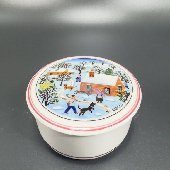 Villeroy & Boch Naif Christmas Round Trinket Box Jewelry Container Porcelain VTG - Picture 7 of 11